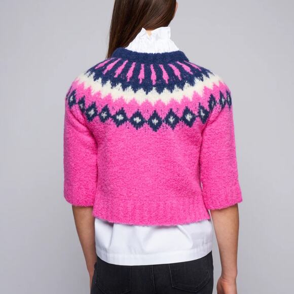 Smythe Pink Sweater Fair Aisle Preppy Alpaca XS Retails: $425 - Picture 3 of 9